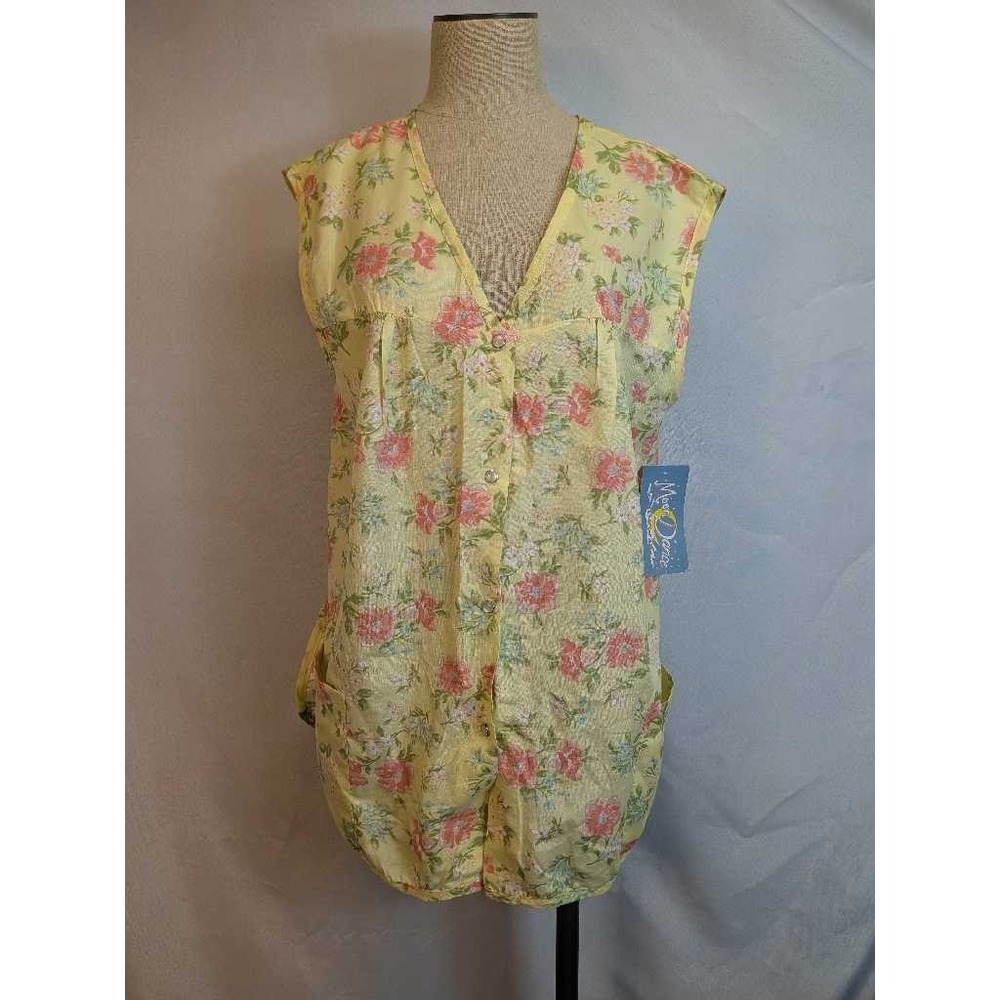 Moon Dance Floral Print Sleeveless Button Front Apron 1X Yellow